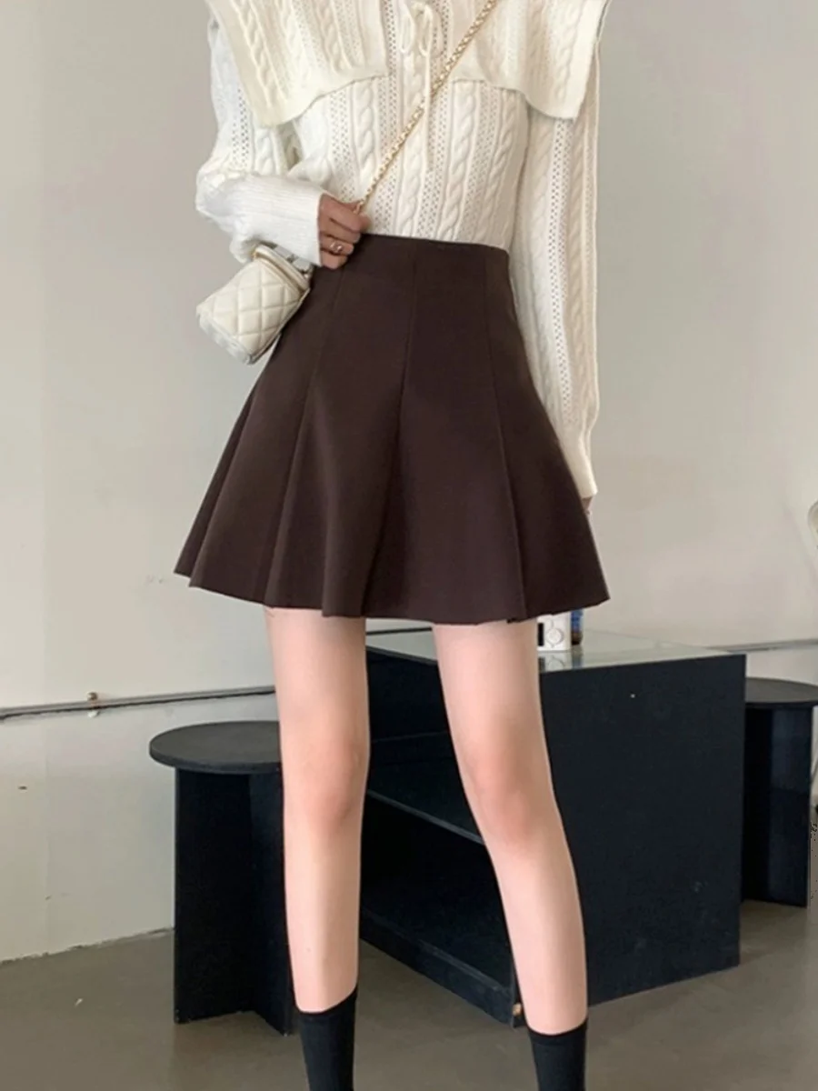 ارتفاع الخصر ألف خط تنورة المرأة رقيقة الصوف الربيع الصيف جديد Sle حجم كبير النسخة الكورية تخفيف لون نقي ort تنورة #5