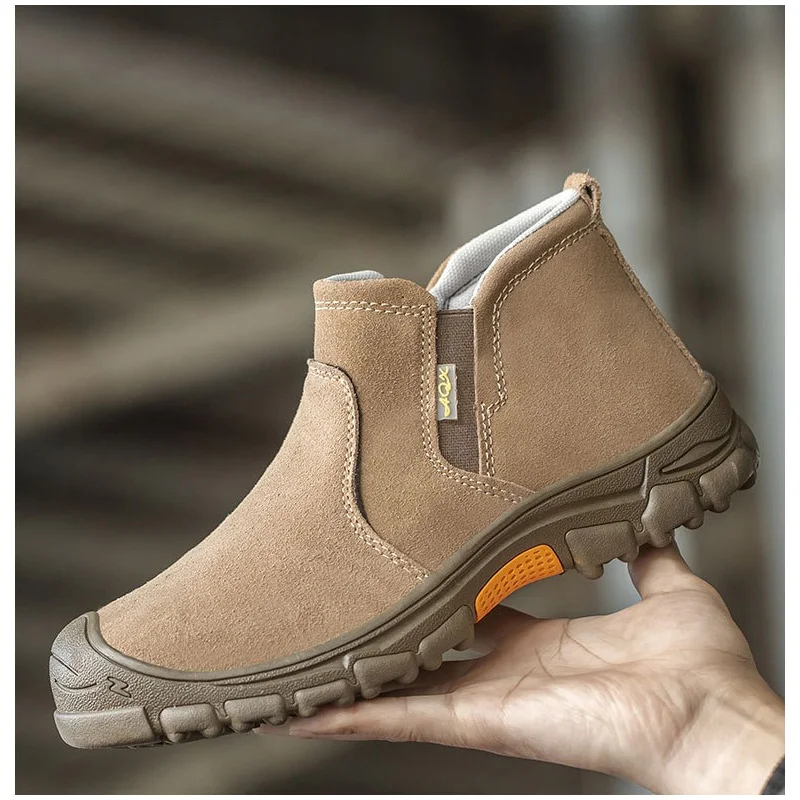 

Мужские повседневные рабочие ботинки со стальным носком, защитная обувь из коровьей замши, осенне-зимняя рабочая обувь, защитная обувь
