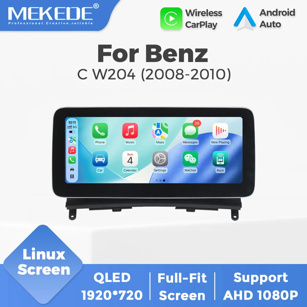 Autoradio sans fil Mekede Carplay Android Auto pour Mercedes-Benz W204 S204 2018 - 2010 Classe C NTG4.0 Lecteur vidéo multimédia pour voiture Système intelligent Écran HD 1920*720 Prise en charge de la caméra AHD1080P