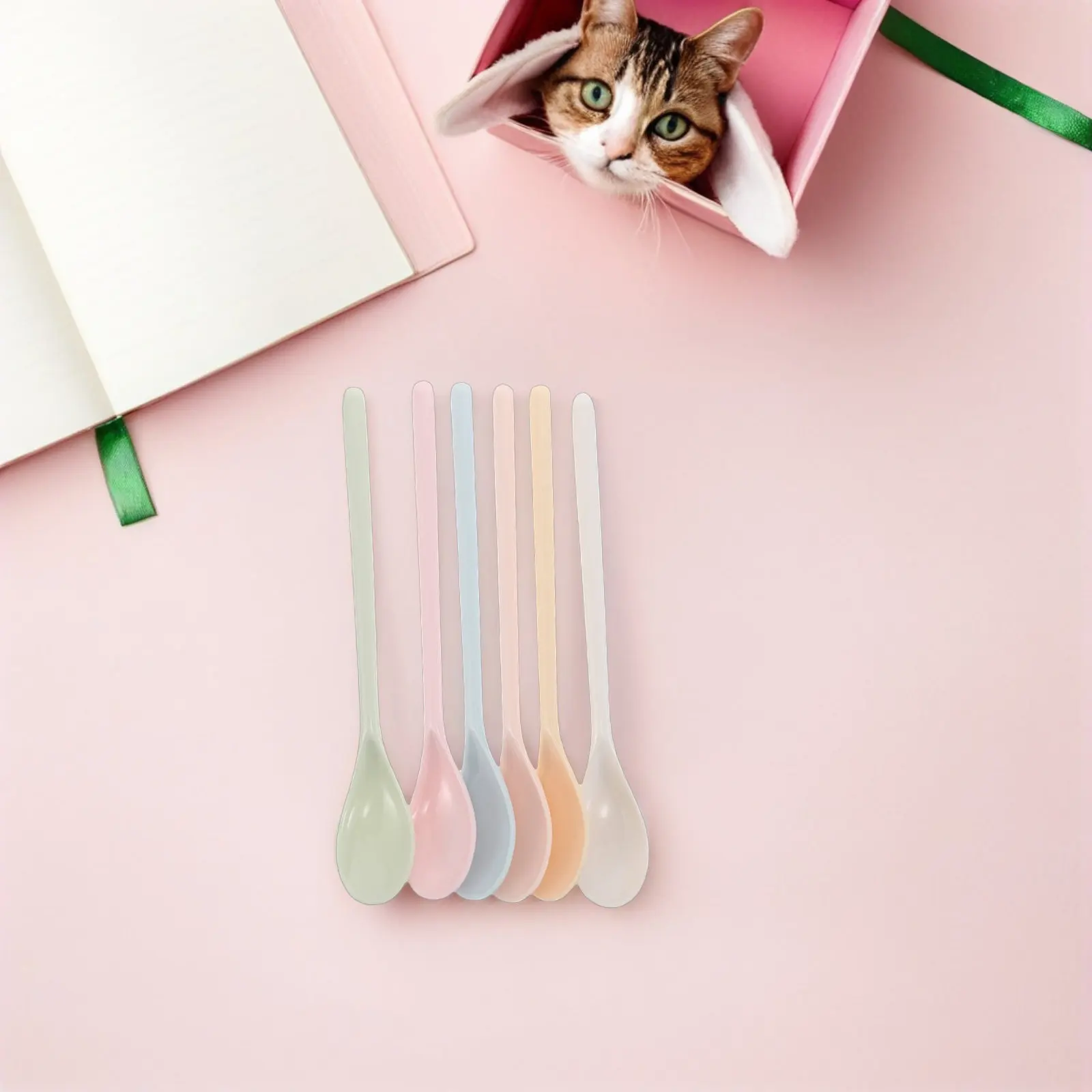 6Pcs Solid Color Baby Spoons Long Handle Plastic Imitation Porcelain Drop-Resistant Feeding Utensils Toddlers Kindergarten