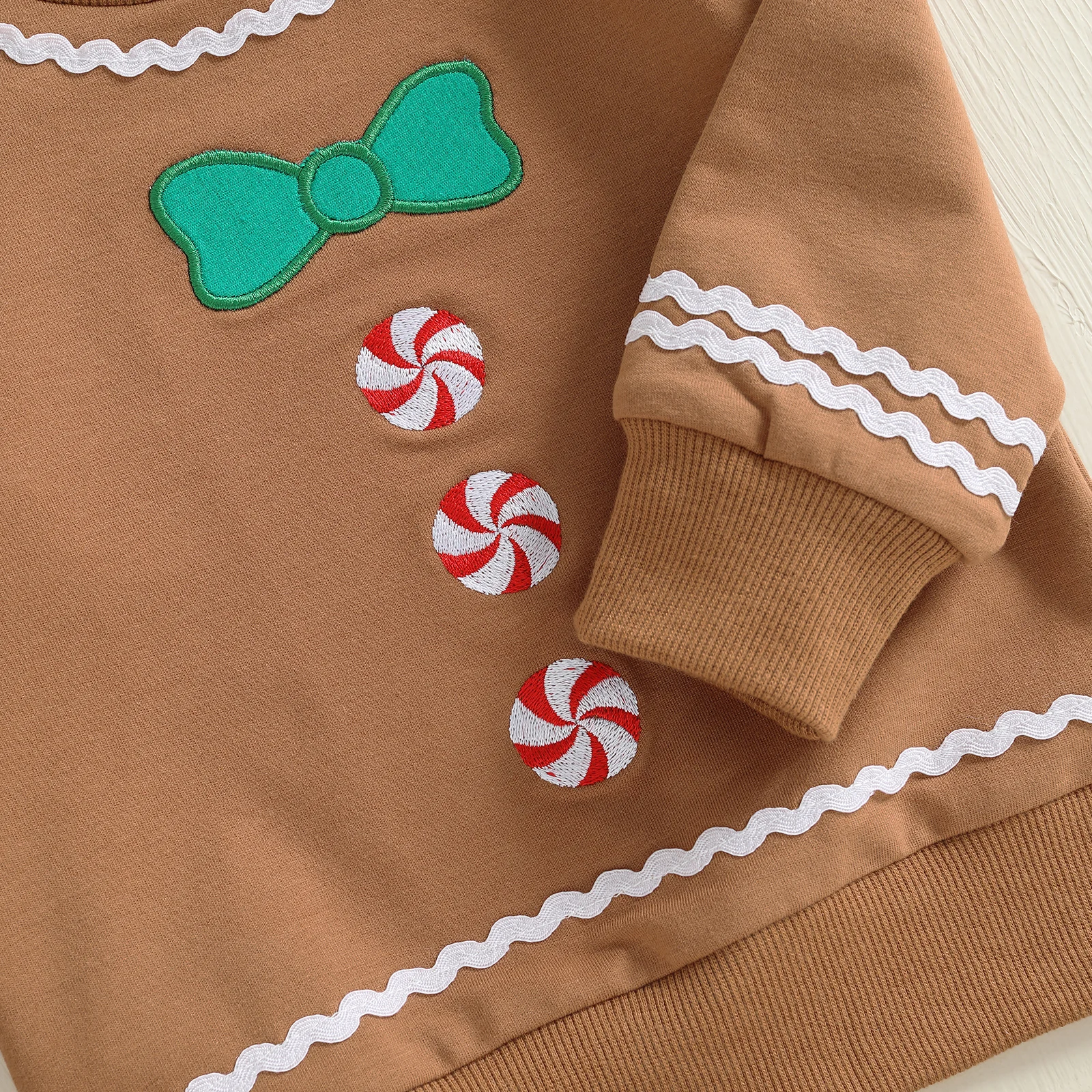 عيد الميلاد الرضع طفل الفتيات الزنجبيل السراويل 2 قطعة الملابس مجموعات طفل الحلوى التطريز طويلة الأكمام قمم الرباط السراويل #3