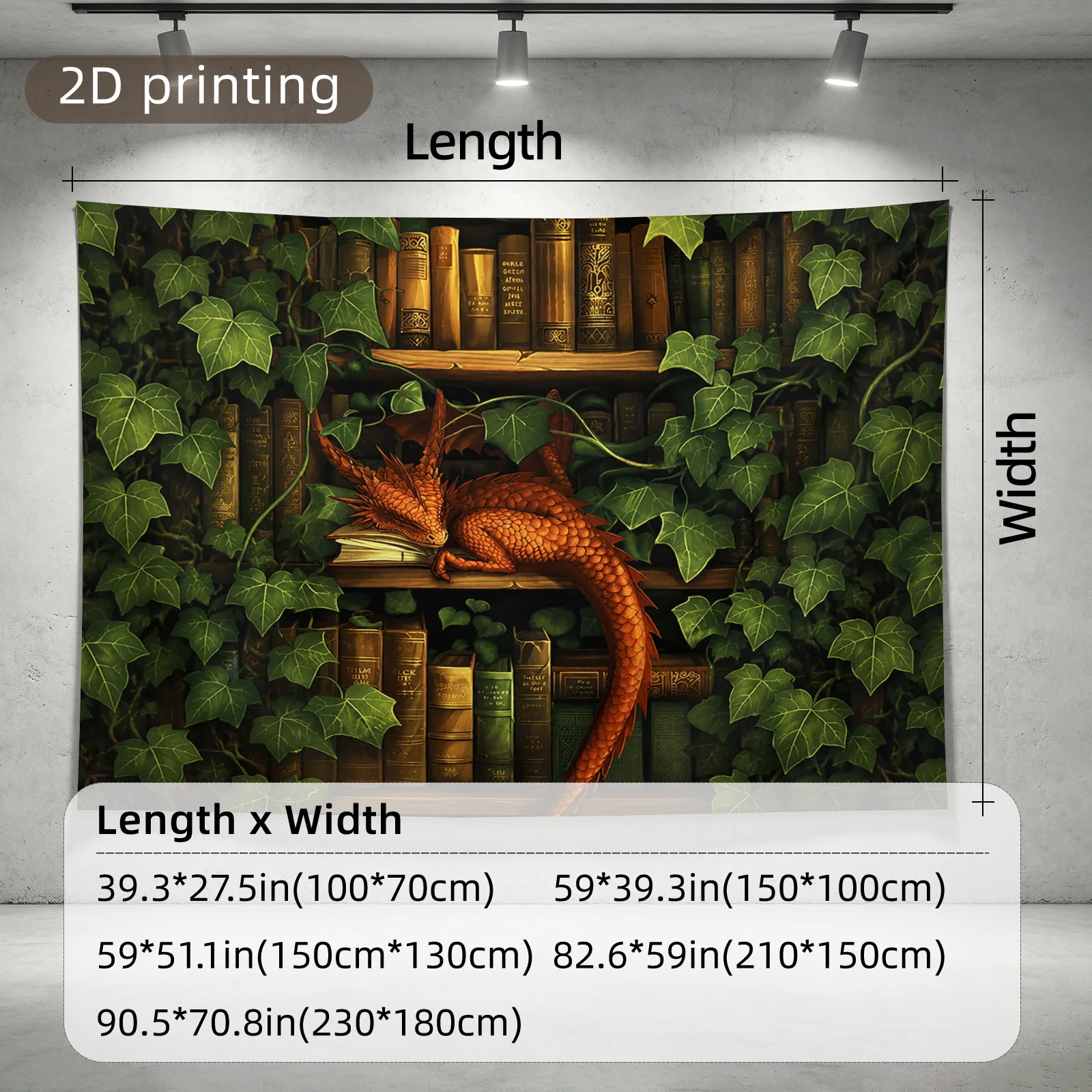 2D Flat,1pc Printed Tapestry, Little Dragon Sleeping on Bookshelf Pattern, Wall Decor, for Living Room,Bedroom