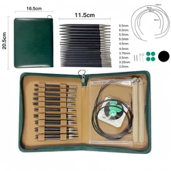 10 Pairs Ebony wood Circular Knitting Needle Set 3.0-6.5mm  Interchangeable Removable Crochet Hooks Sweater Ring Set with PU Bag