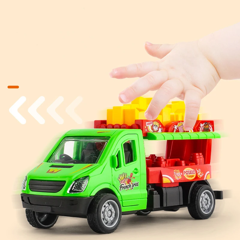 Crianças batatas fritas puxar para trás carro brinquedos educativos simulação batatas fritas caminhão de comida rápida brinquedo inércia carro mini jogar casa brinquedo presente