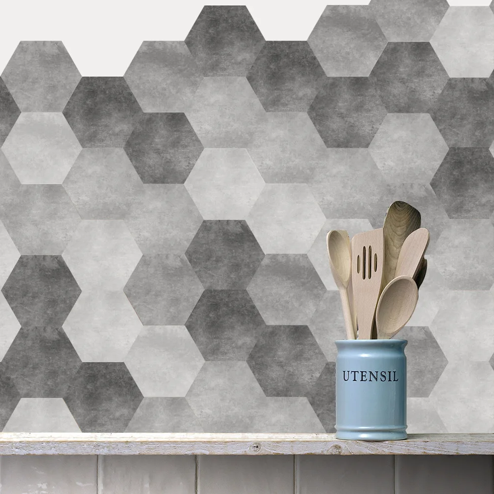 10Pcs Hexagon Tile Stickers Vintage Cement Gray Non-slip PVC Floor Stickers for Bathroom Kitchen Waterproof and Wear-resistant