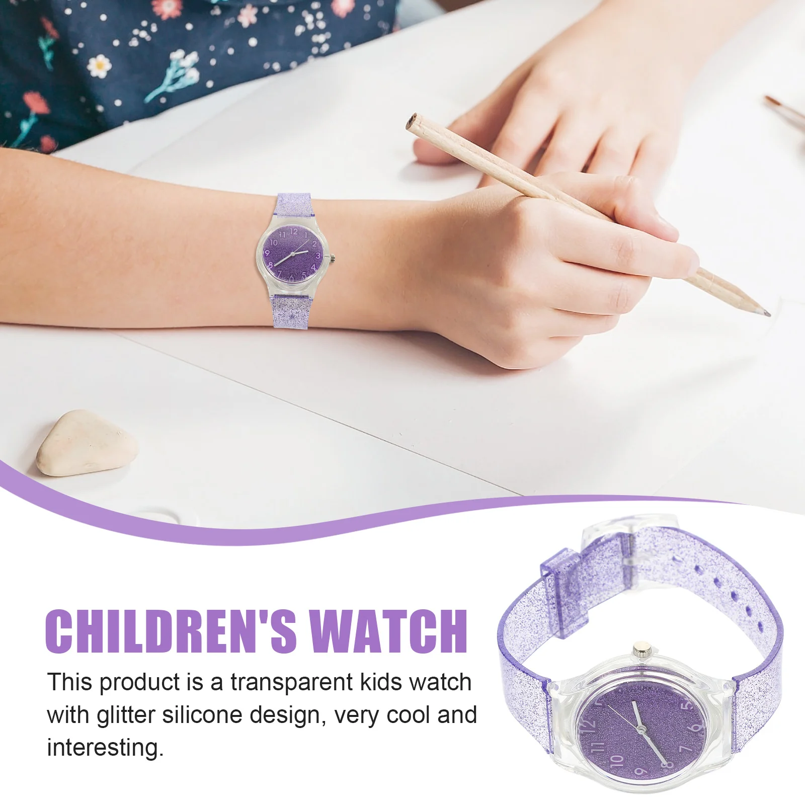 

Transparent Glitter Silicone Watch Purple Adjustable Strap Creative Shiny Design Wristwatch Waterproof Timepiece