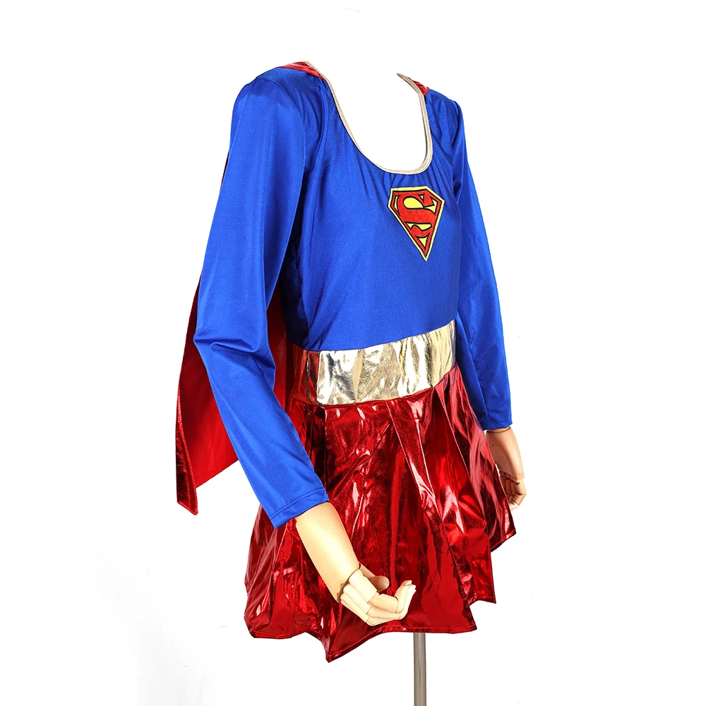 Adult Superwoman Dress Cosplay Costumes Super Girls Dress Shoe Covers Suit Superhero Woman Super Hero Kids Halloween Costume