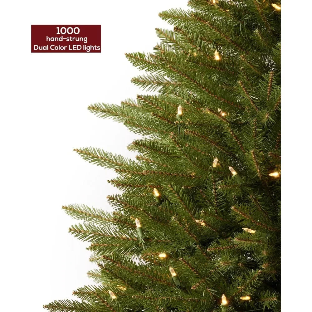 7.5FT Pre-lit Christmas Tree with 1000 Warm White & Multi-Color Lights, Dual Color Xmas Tree Outdoor Holiday