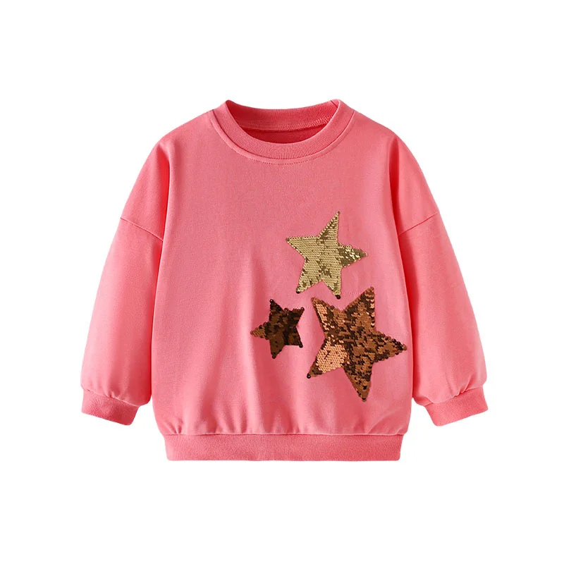 

Hot Selling 2-7T Stars Beading New Girls Sweatshirts Girls Toddler Kids Clothing Autumn Spring Sport Baby Hooded Shirts