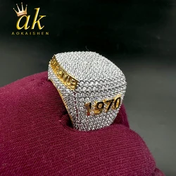 Aokaishen Custom Ring for Men Full Iced Out Cubic Zirconia Personalized Name Finger Charm Hip Hop Jewelry