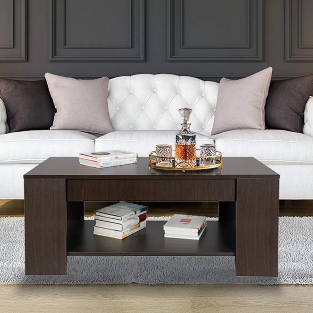 Elevated Coffee Table with Hidden Compartments and Storage Shelves, Modern Furniture for Home, Living Room and Decoration