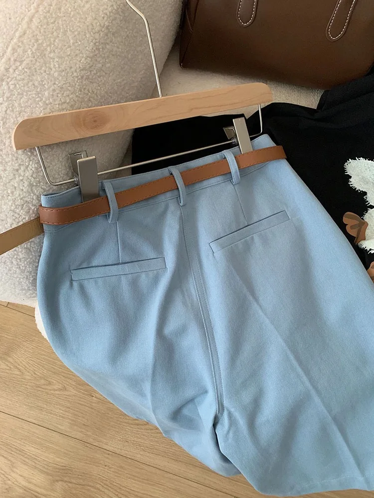 Sli الأزرق واسعة الساق السراويل الخماسية المرأة عادية عالية الخصر orts 2023 الصيف Faion الاتجاه مطابقة أورتس متعددة الاستخدامات