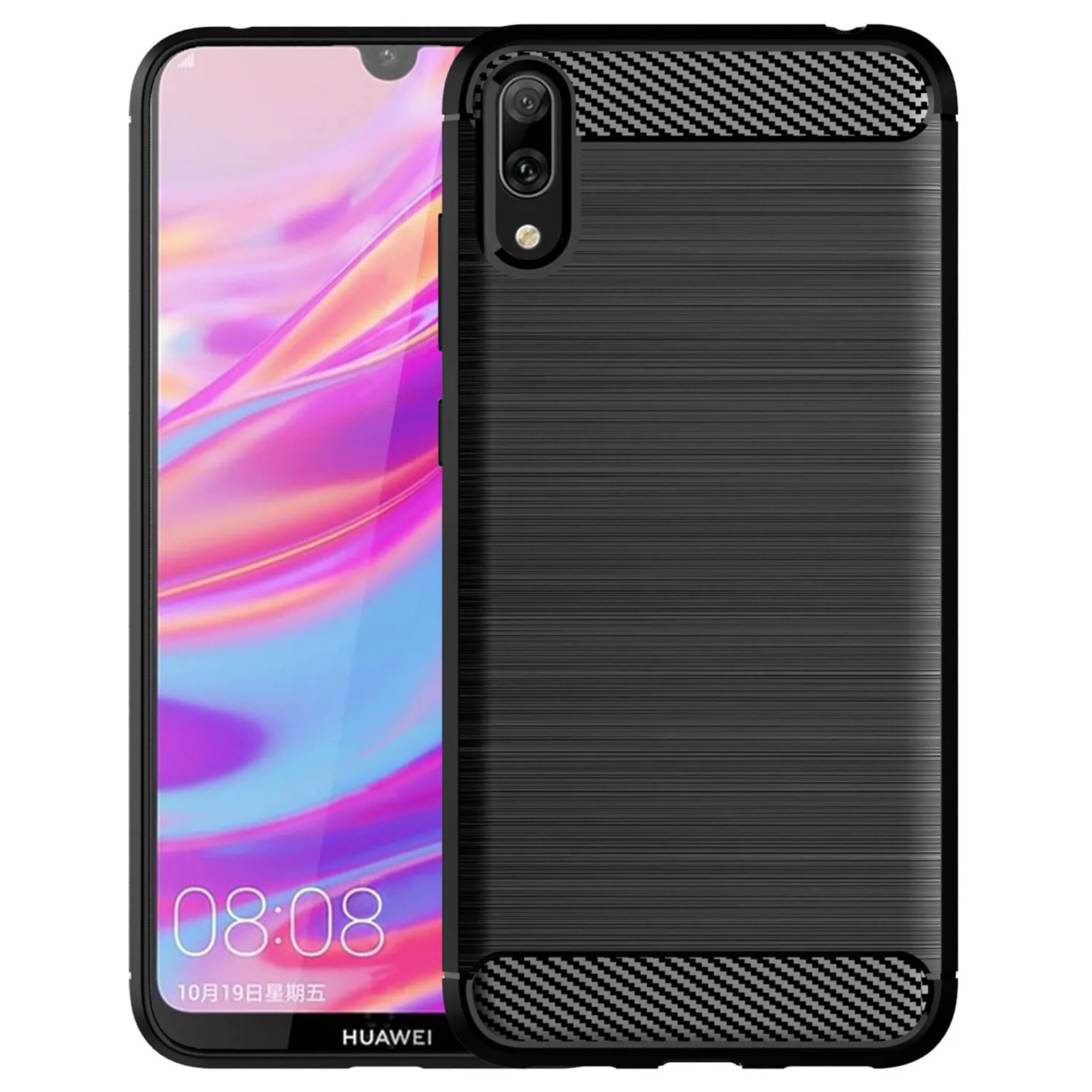 ألياف الكربون هواوي 2017 Y7prime غطاء هاتف سيليكون مقاوم للصدمات لهاتف Y7 Pro 2019 حافظة ناعمة Coque Fundas