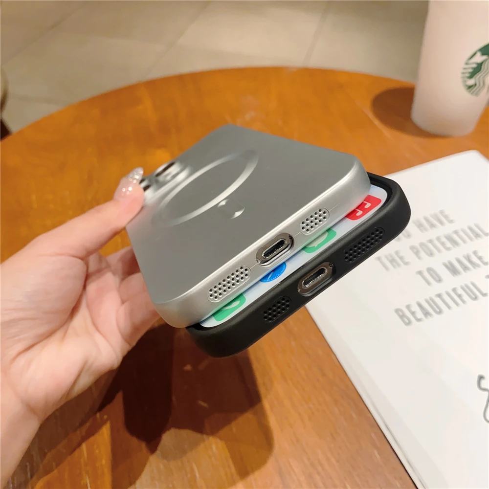 Magsafe-funda de teléfono suave para iPhone 15 Pro Max 14 13 12 Mini 11 XR XS X 7 8 Plus, cubierta de protección de lente de vidrio de carga inalámbrica