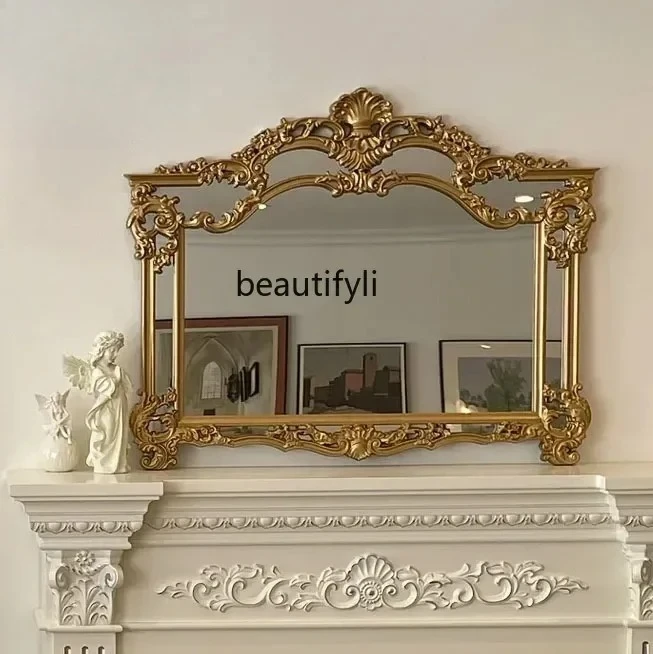

French retro background wall dining side mirror American baroque carved art fireplace decorative mirror European makeup mirr