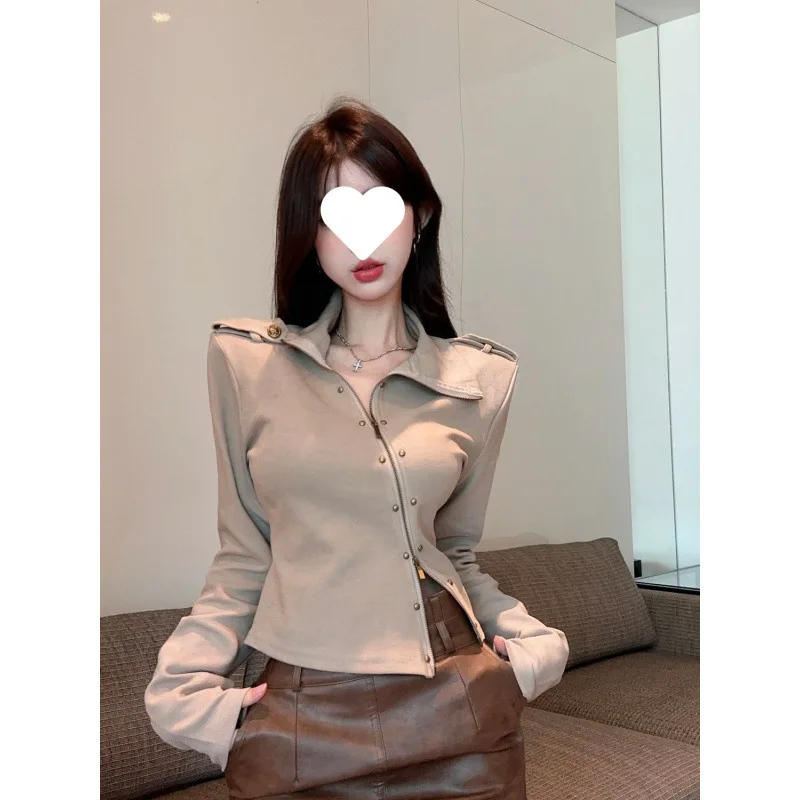 

Biker Jackets Womens Jacket Zipper Winter Chic Leather Plush Thickened Cozy Simple Soft Functional Middle-Aged Gentle Outdoors