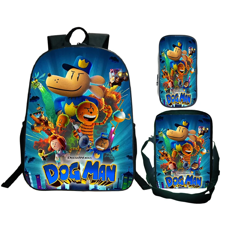 

3PCS-Set Dogman Cartoon Backpack With Shoulder Bags Pencil Bag Large Capacity School Backpack for Boys Girls Children School Bag