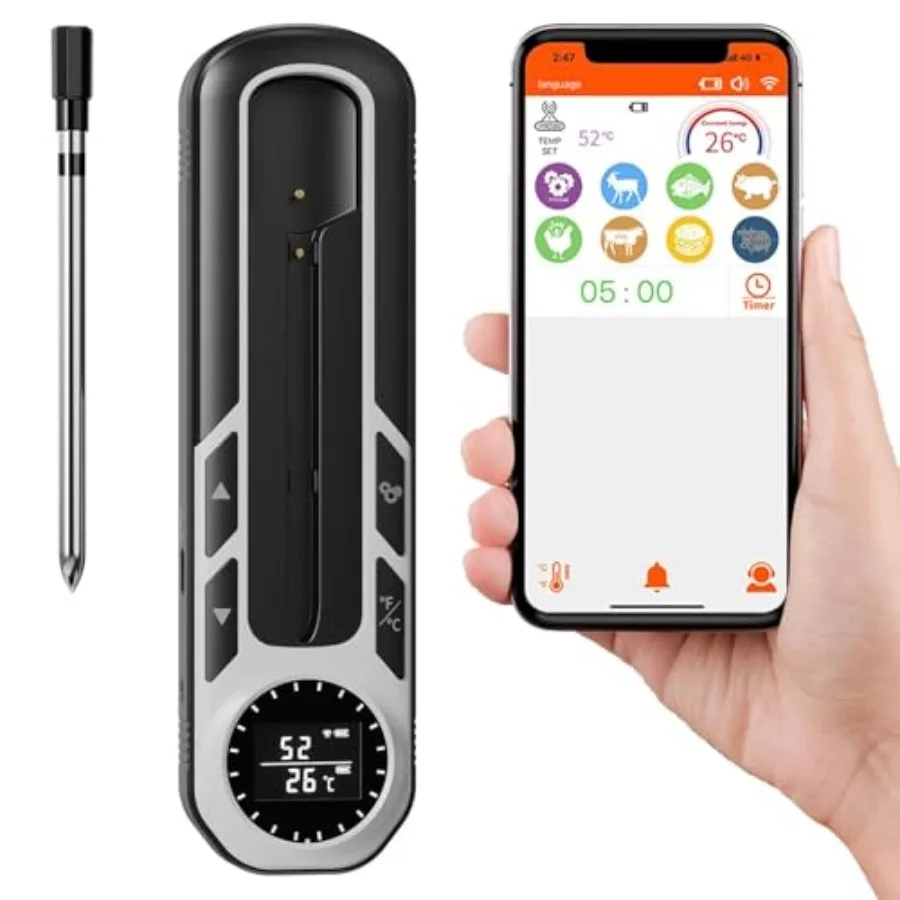 

Умный Bluetooth-термометр для мяса с дистанцией действия 500 футов, водонепроницаемый (IP66), беспроводной термометр для барбекю и кухни