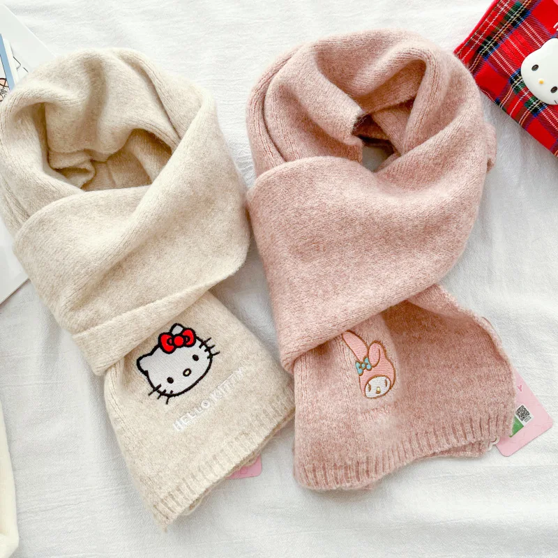 

Милый вязаный шерстяной шарф Miniso Sanrio hellokitty для женщин, зимний толстый теплый японский шерстяной шарф