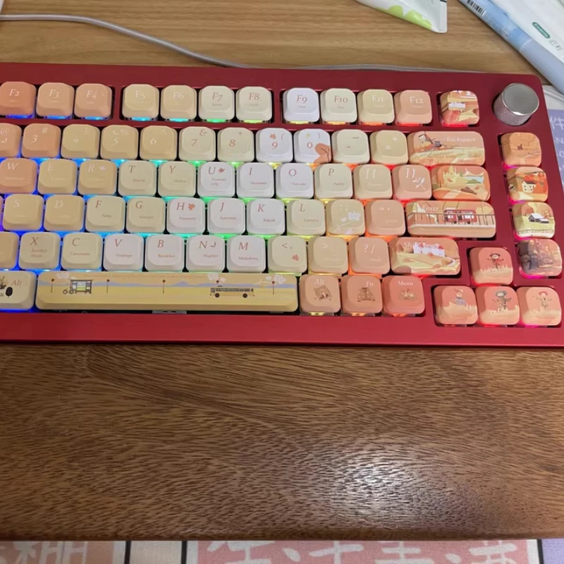 Step Autumn Maple Short Axis Keycaps Custom ADA Profile Key Caps Cute Yellow Cartoon Anime Point Key Caps Original Design Gifts
