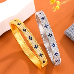 Trendy fashion 18 k gold plated brass jewelry four clover leaf shape skeleton court style bangle bracelet for woman