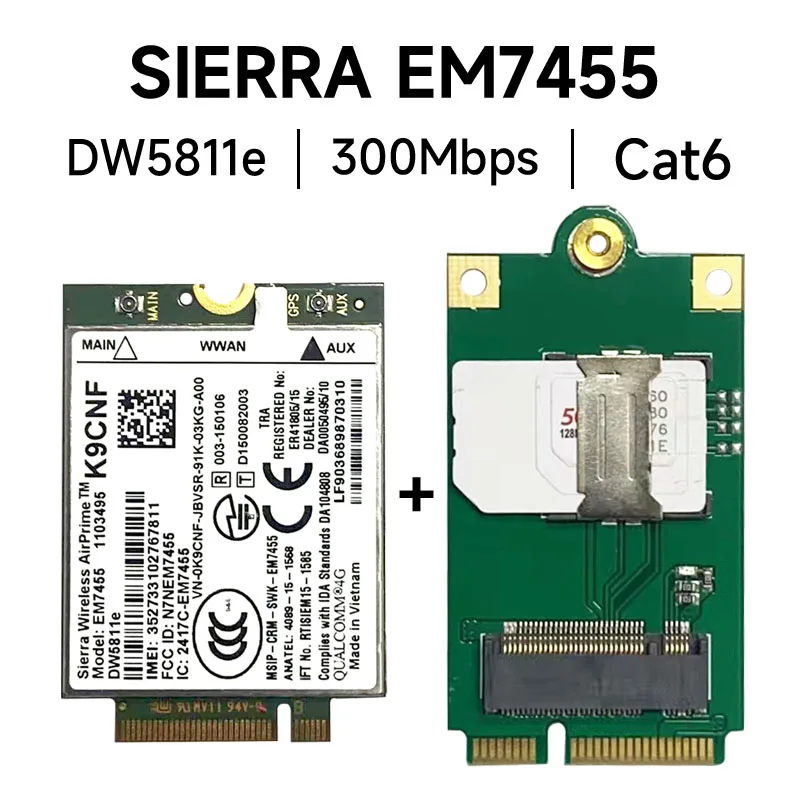 Sierra inalámbrica, dispositivo versión DeII, EM7455, DW5811E, PN 3P10Y, FDD/TDD, LTE, CAT6, para E7270, E7470, E7370, E5570, E5470