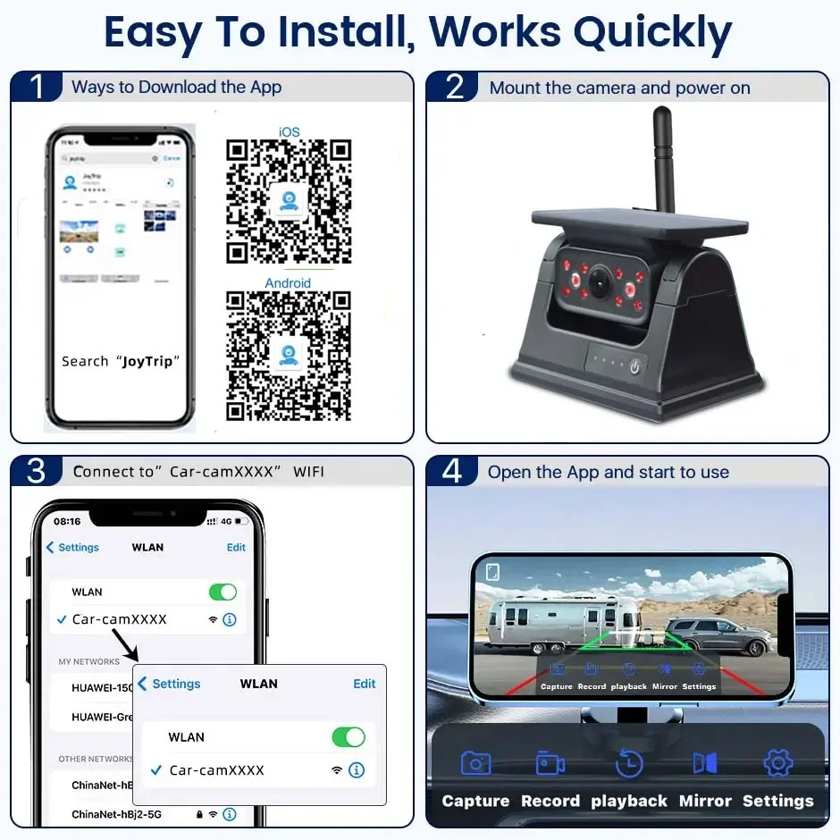 Wireless WiFi Solar Backup Camera Magnetic BaseAI Blind Spot Alarm Backup for IPhone Android Bus Van Truck RV Front Rear View .
