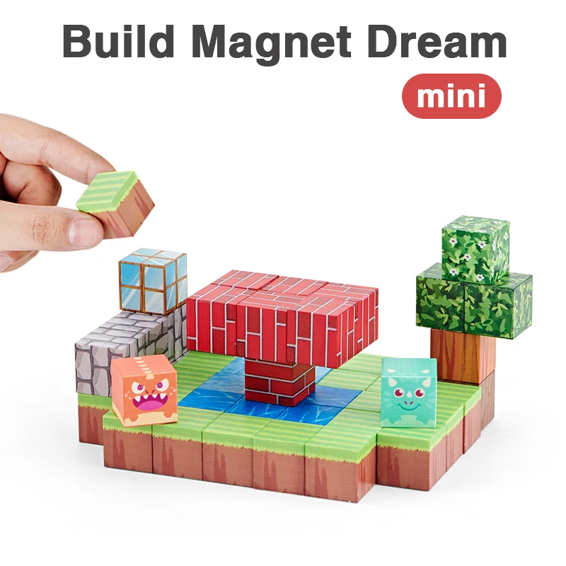 Magnetyczne klocki leśne, odpowiednie dla dzieci w wieku 3-8 lat, gra w układanie kostek.