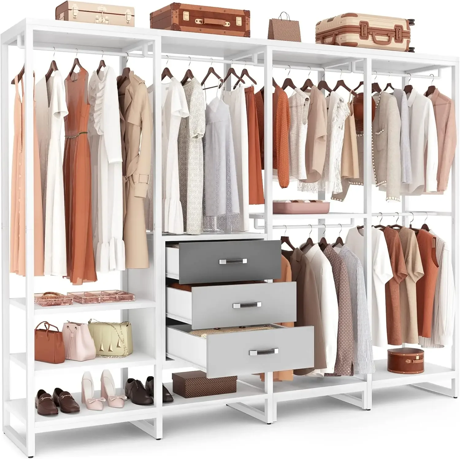 Clothes Heavy Duty Garment Rack, Large Corner L Shaped Closet System Organizer Walk-in Closet for Bedroom with