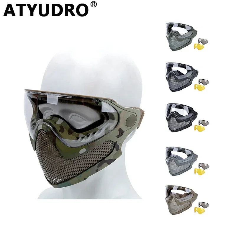 ATYUDRO Tactical Mask Steel Mesh Goggles Paintball Safety Protective Full Face Shooting CS Outdoor Equipment Airsoft Accesories