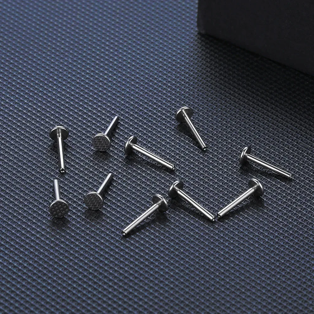 10pcs/Lot ASTM F136 G23 Titanium Threadless Labret Piercing Pin Push in Lip Stud Flat Back Base Daith Conch Earring 16G 18G 20G