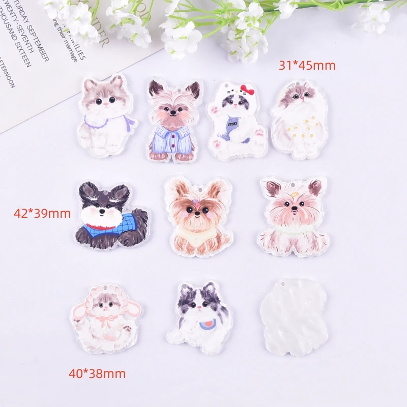 10pcs Mix Style Cat Dog Acrylic Charms for Earring Keychain Necklace Pendant Jewlery Findings Phone Charms