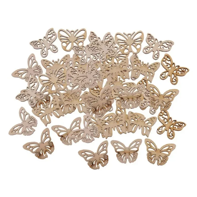 

50pcs Wood Butterfly Embellishment Slices Cutout Crafts for Card Making Scrapbooking DIY Wood Art Wedding Decorations
