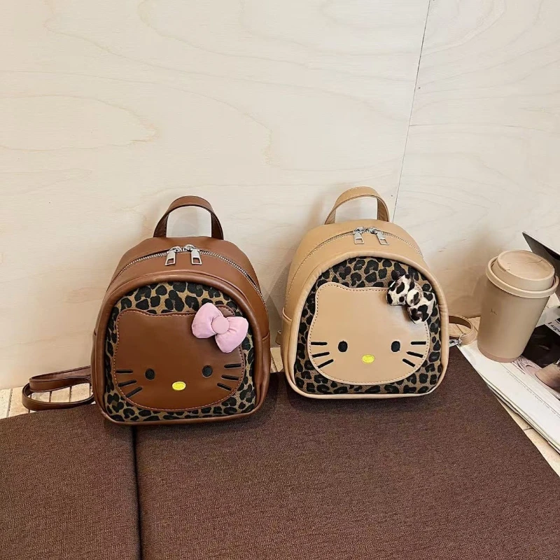 

Cartoon Cute Hellokitty Fashion Versatile Sweet Casual Girl Retro Leopard Print Portable Backpack