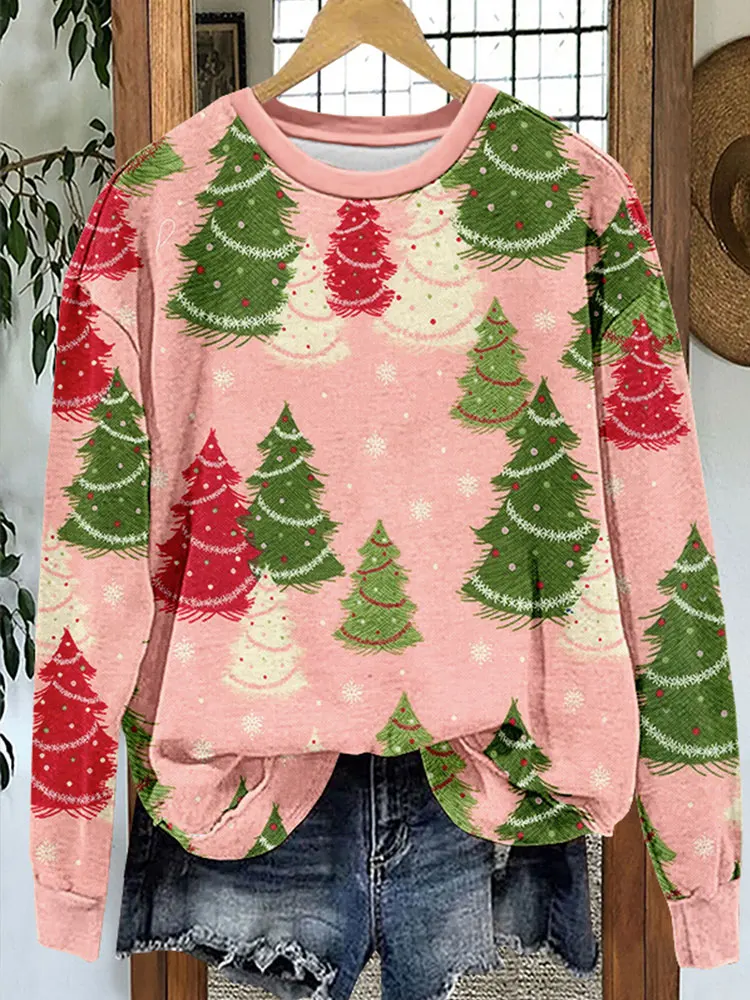 Sweet Christmas Trees Print Sweatshirt