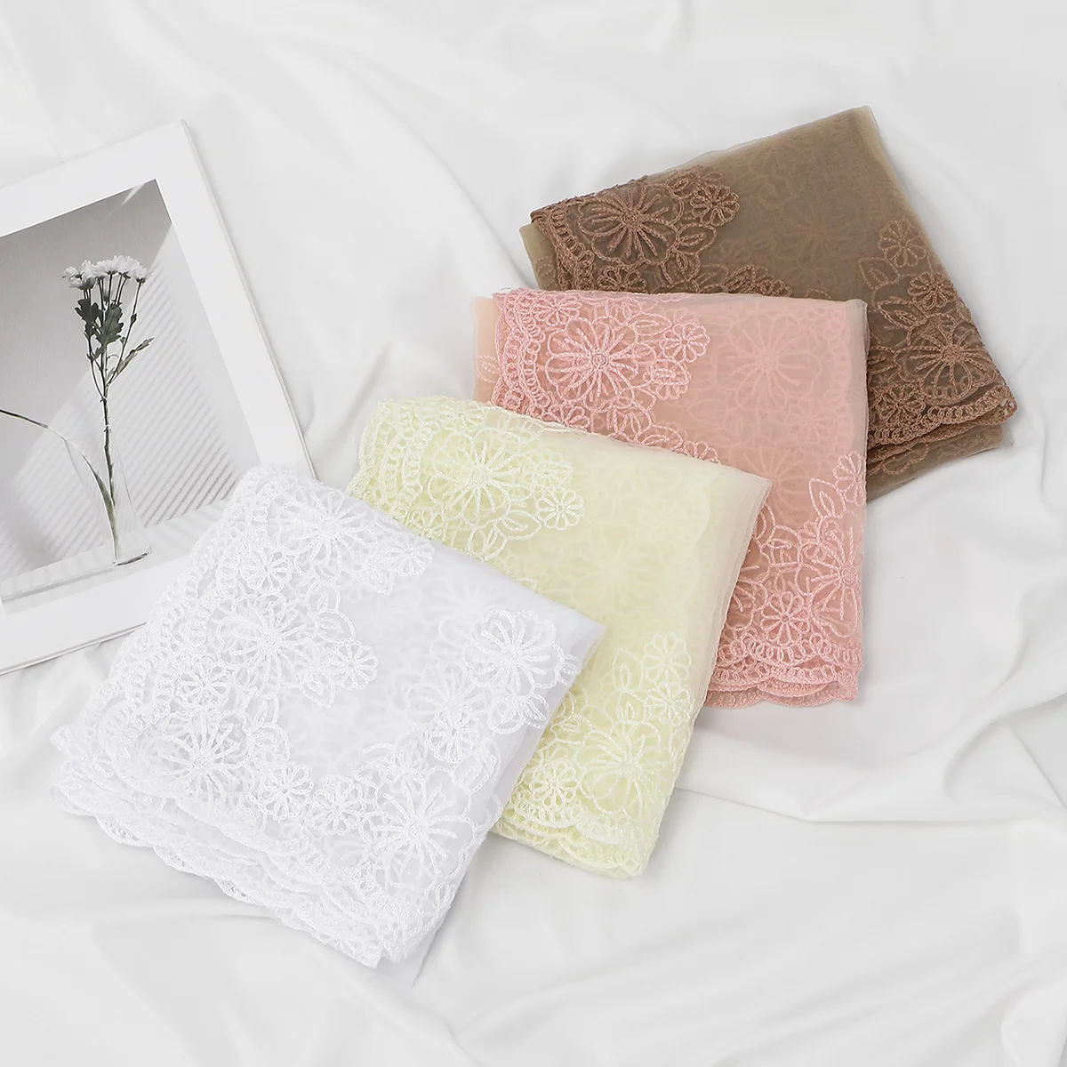 

Fashion Embroidery Organza Scarf Women Muslim Hijab Long Shawls Wrap Turban Sun Protection Headscarf Bandanas Headband Bufanda
