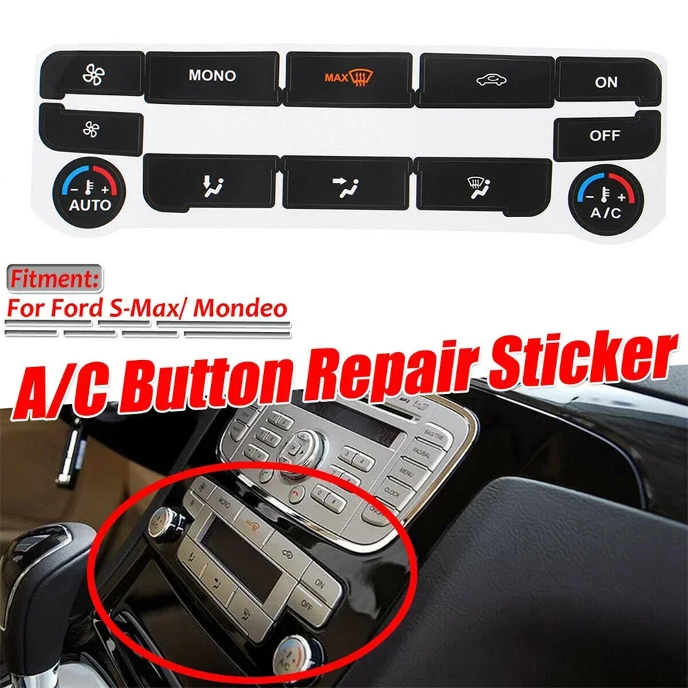 1set Stickers To Repair The Buttons For Your AC Unit Car A/C Climate Control Button Repair Decals Stickers Black For Ford S-Max