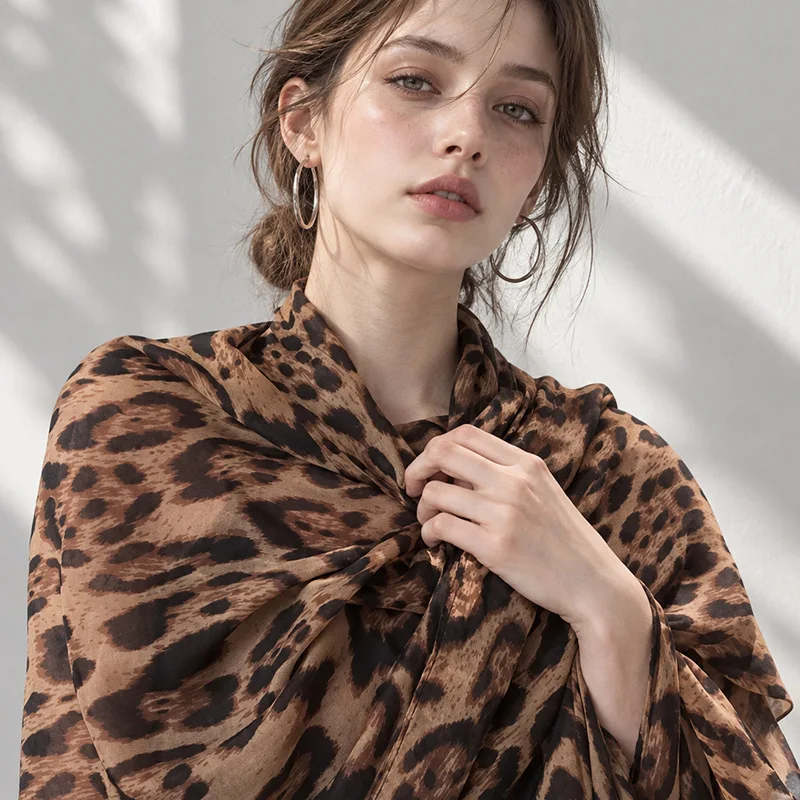 Scarf Women Vintage Brown Leopard Long Polyester Lightweight Elegant Commute Office Travel Spring Autumn Daily