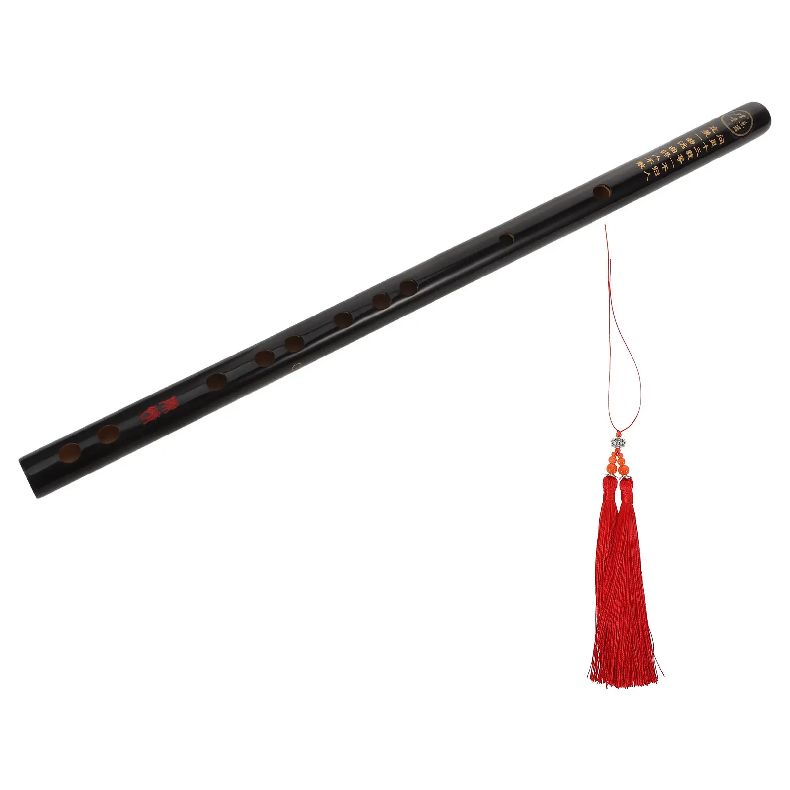 Professional Black Bamboo Flute Chinese Traditional Musical Instrument Engraved Tassels Lightweight Portable Beginner Practicing