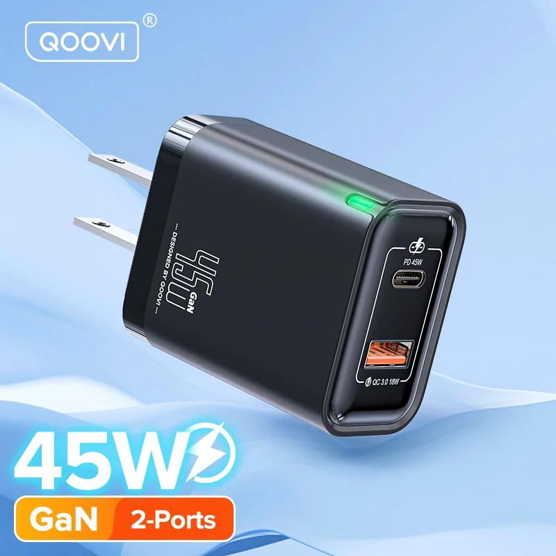 QOOVI GaN 45W USB Charger Fast Charging USB Type C Wall Char