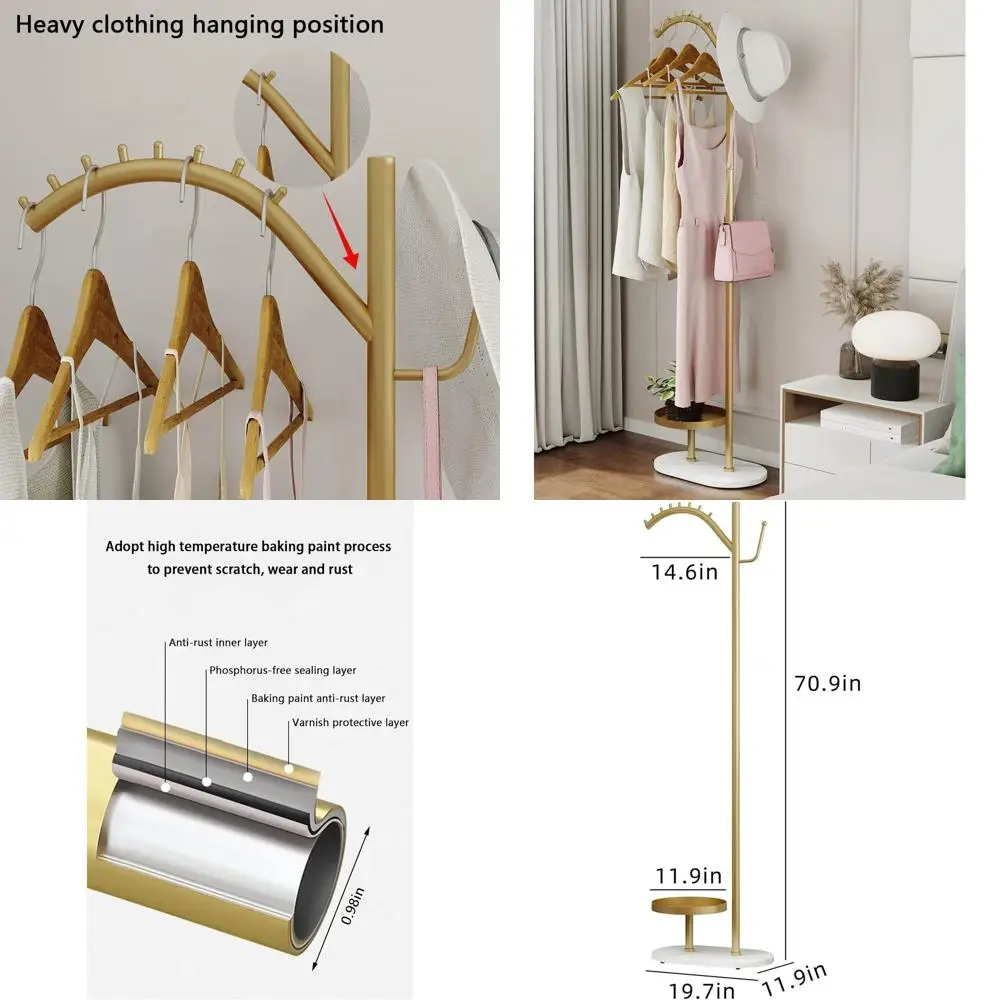 

Изящная золотая вешалка для одежды с мраморным основанием | Идеально подходит для демонстрации гардероба и предметов первой необходимости. | Современная стойка-органайзер для дома или офиса