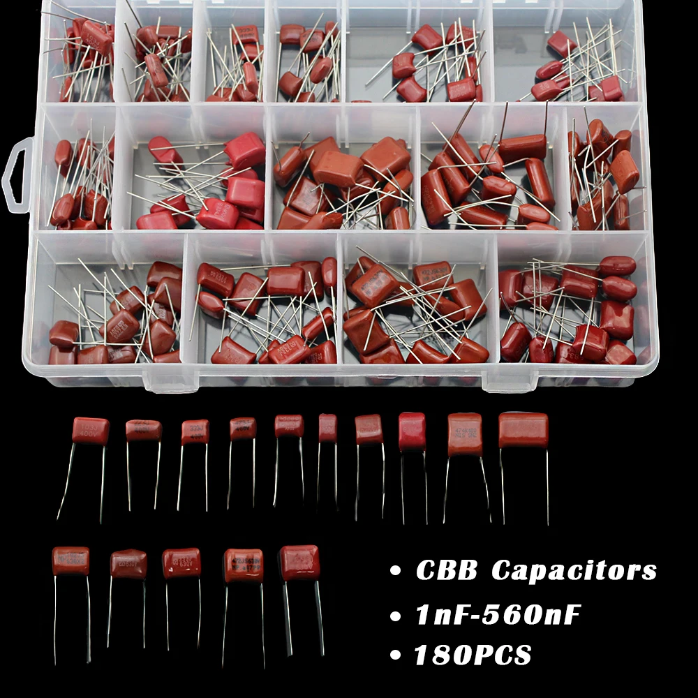 

180 шт./кор. 15 типов 10nF-68nF 560nF 1nF CBB металлопленочные конденсаторы в ассортименте 400 В 630 В