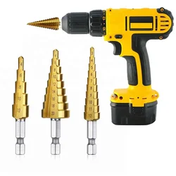 3-12mm/4-12mm/4-20mm HSS Straight Chute Step Drill Bit Titanium Coated Wood Metal Cutter Core Cone Drilling Tool Kit for plastic