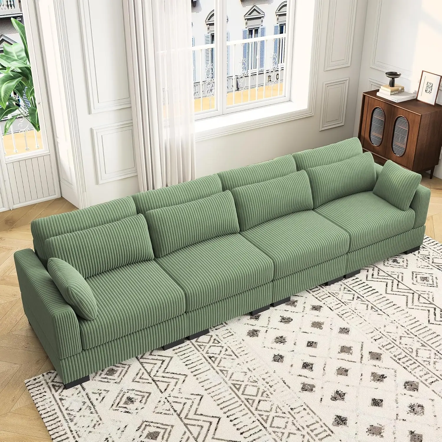 130 Inch Sectional Couches For Living Room,4 Seater Lounge Sofa With 6 Pillows,Extra Comfy Corduroy Sectional Couch With