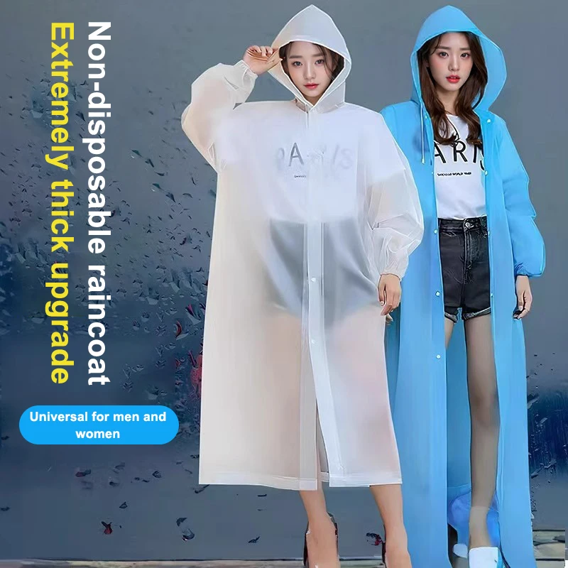 ★▲1PC Non-disposable Portable Adult Raincoat Eva Poncho Outdoor Travel Transparent One-piece Unisex Raincoat For Man Rainwear