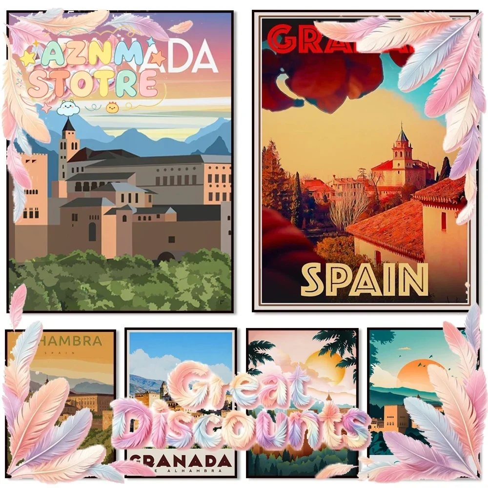 Alhambra Gardens, Granada, Spain, Andalusia, Granada city landmark coordinates poster, vintage Spain travel photography, artw