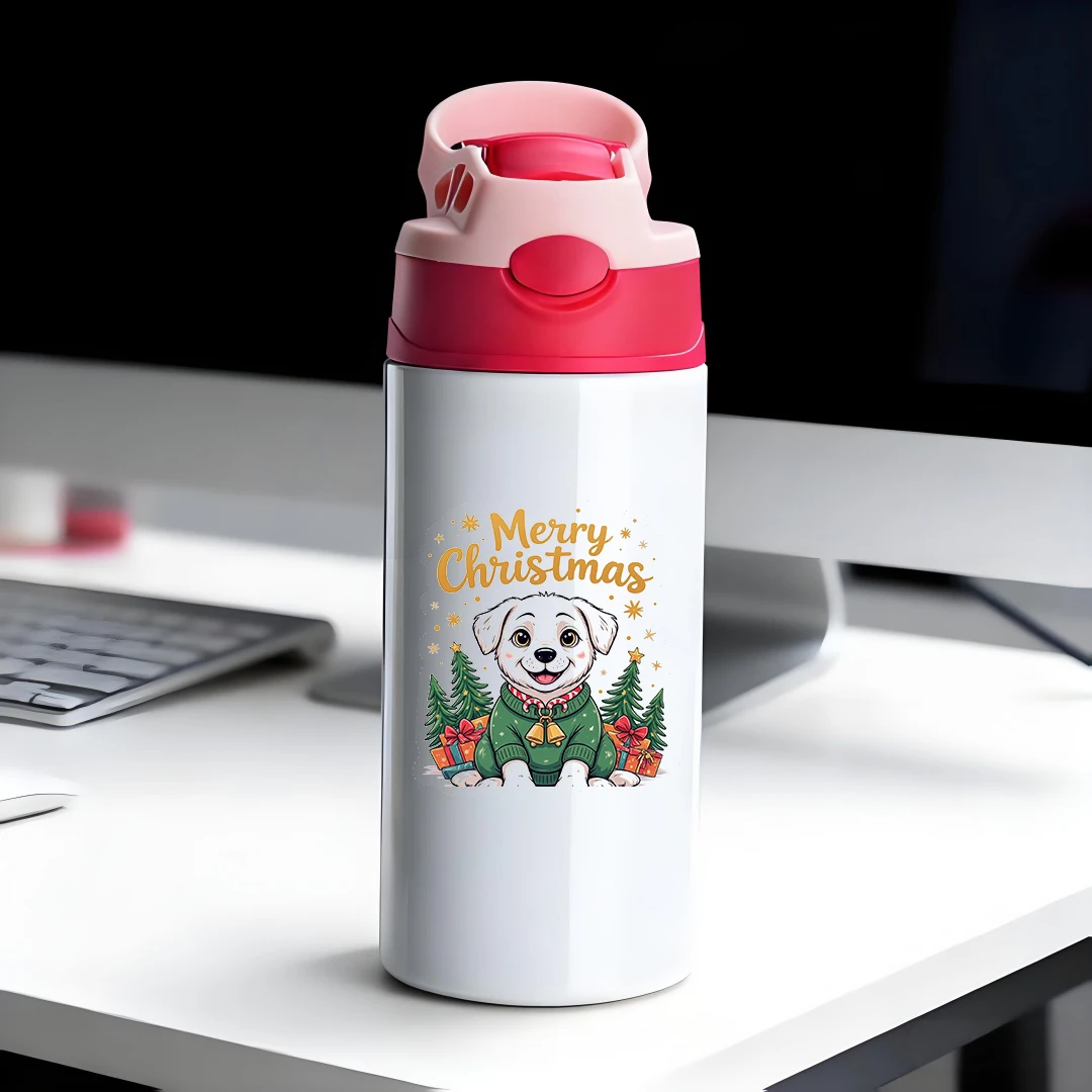 

304 Stainless Steel Insulated Cup Cuteness Christmas Puppy Straw Cup Kids Insulated Water Bottle Holiday Gift Set MustHave