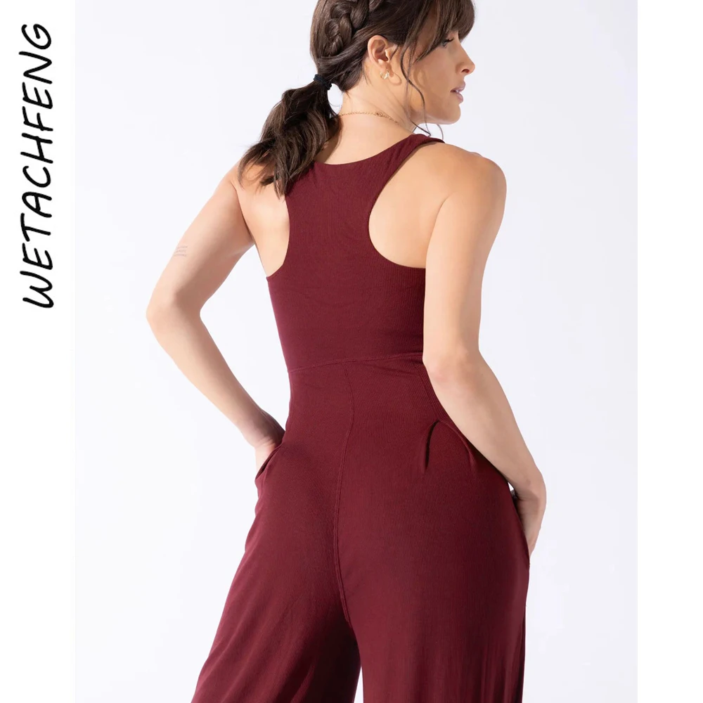 Salopette en émail à encolure carrée pour femmes, pantalons à jambes larges, combinaisons pour femmes, sexy, dame de bureau, rouge, élégant, chic, combishort une pièce, vêtements