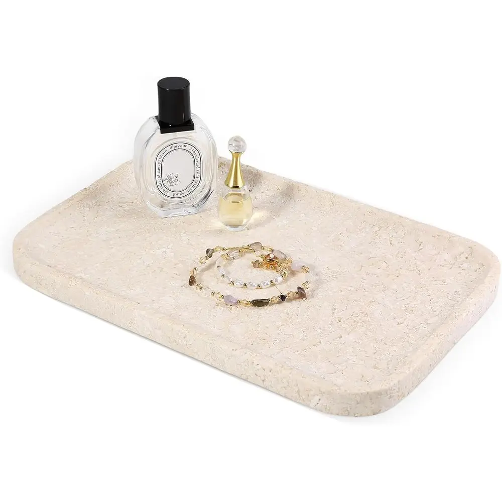 

Natural Marble Vanity Tray, 11.8" Marble/Stone Bathroom Tray Countertop, Beige Tray or Decor, Perume lry Holder, Storage/Organiz