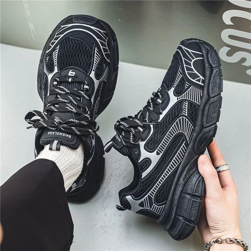 Chunky Turnschuhe Männer 2025 Frühjahr Neue Mode Runden Kopf Lace Up Casual Schuhe Mesh Atmungsaktive Laufschuhe für Männer Tenis masculino